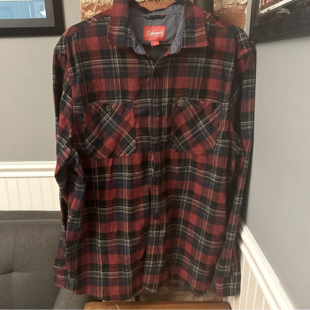 Coleman Red Plaid Men’s Flannel Long Sleeve Button Down Shirt Size XL